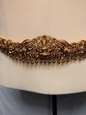 Gold Temple Vaddanam Belt Waistchain with Ruby Accent